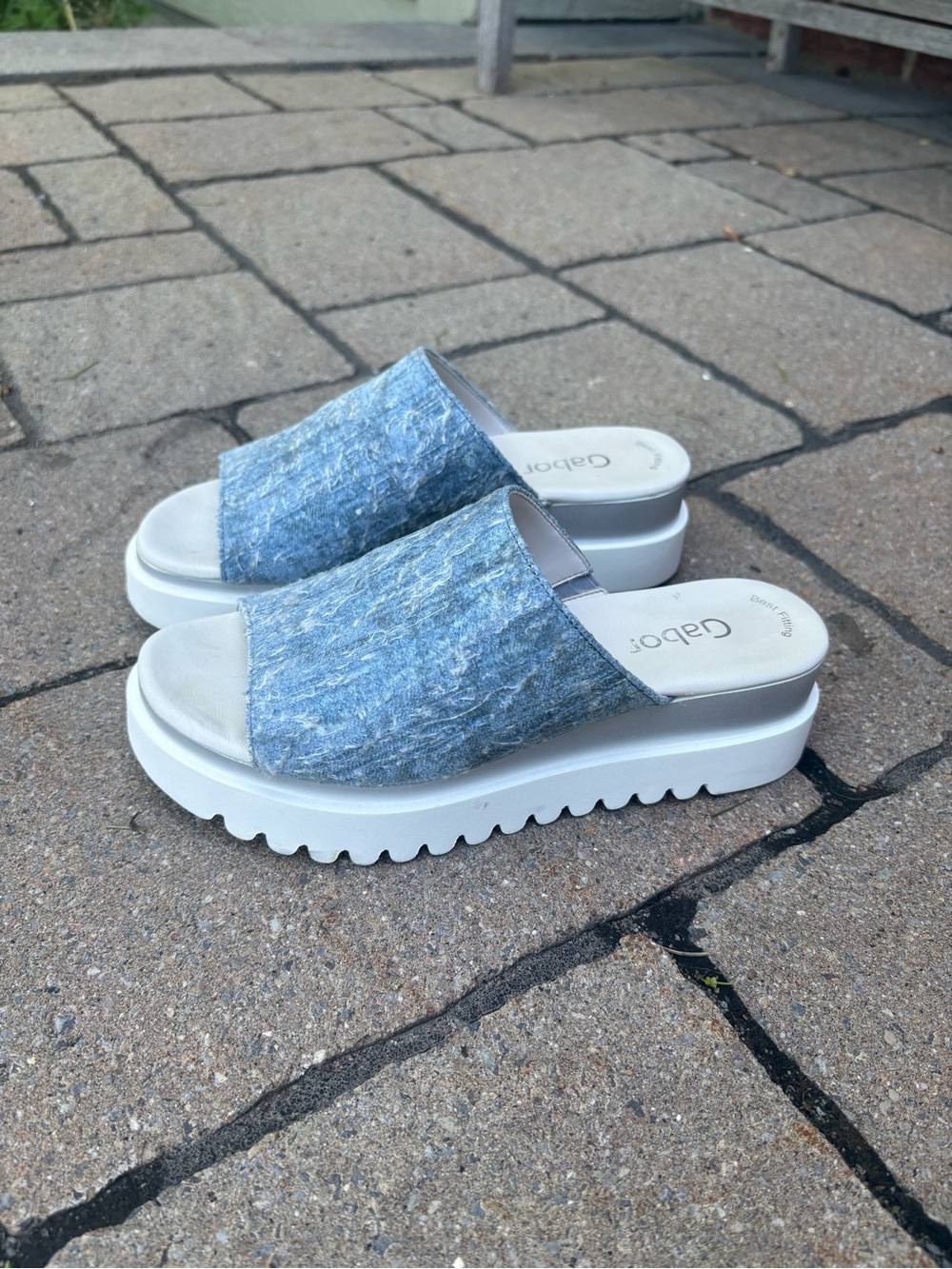 Gabor Light Blue Denim-Look Slide Sandals